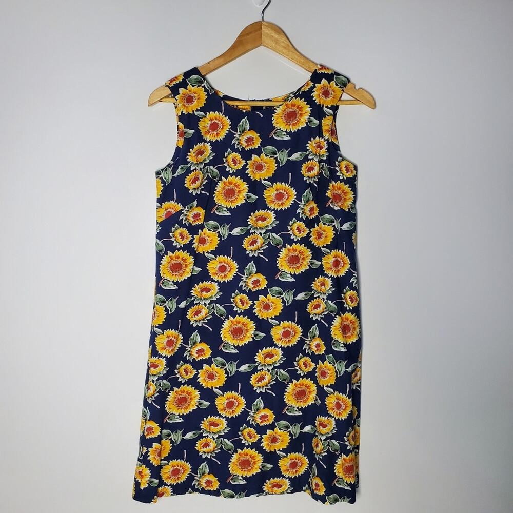Vintage Hilo Hattie dark blue floral Sunflower Tank Dress Size 4 Great condition